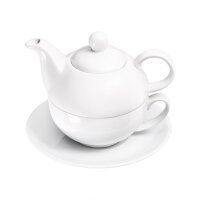 Teekanne mit Tasse und Untertasse, reinweißes Hotelporzellan, Serie Isabell, 3-tlg., 350 ml