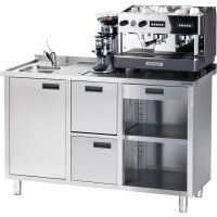 Arbeitstisch für Kaffeemaschine, mit Aufkantung, 1500 x 700 x 1000 mm (BxTxH)