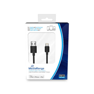MediaRange Charge and sync cable, USB 2.0 to Apple Lightning® plug, 1.0m, black