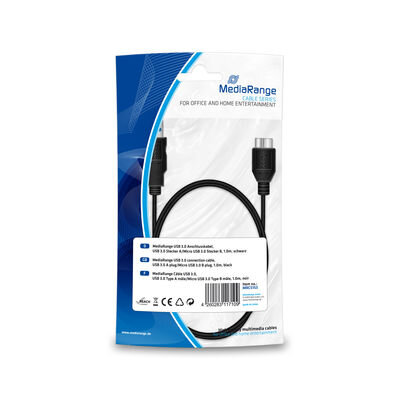 MediaRange Charge and sync cable, USB 3.0 to micro USB 3.0 B plug, 1.0m, black