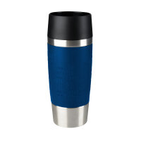 EMSA 513357 Travel Mug Thermo-/Isolierbecher, Fassungsvermögen: 0,36L, hält 4h heiß/ 8h kalt, 100% dicht, auslaufsicher, Easy Quick-Press-Verschluss, 360°-Trinköffnung, Blau