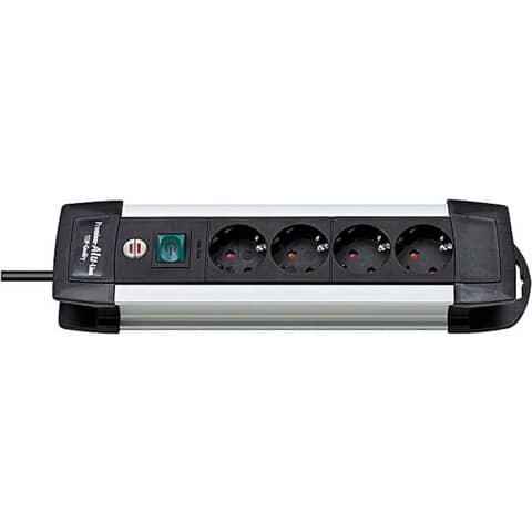 Steckdosenleise Premium-Alu-Line - 4-fach mit Schalter, schwarz/silber