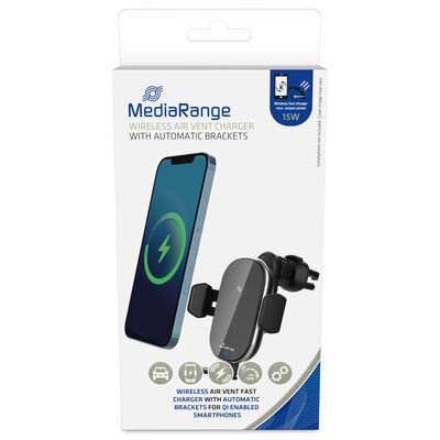 MediaRange 15W wireless air vent car charger, with automatic brackets, black