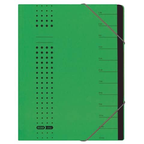 Ordnungsmappe chic - 12 Fächer, A4, Karton (RC), 450 g/qm, grün