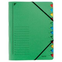 3912 Ordnungsmappe - 12 Fächer, A4, Pendarec-Karton (RC), 430 g/qm, grün