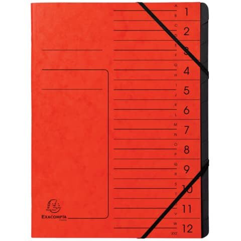 Ordnungsmappe - 12 Fächer, A4, Colorspan-Karton, rot