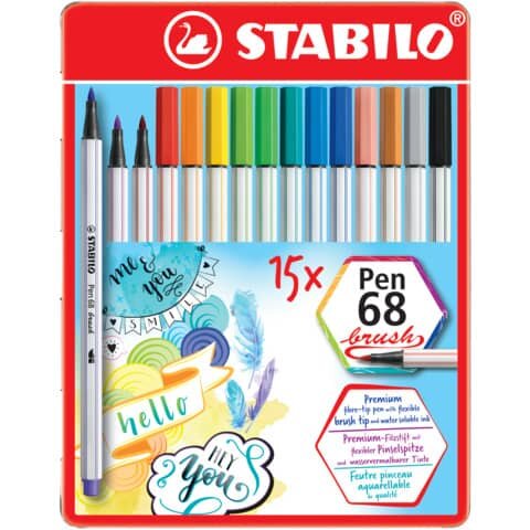 STABILO Pen 68 brush Brush-Pens farbsortiert, 15 St.
