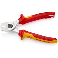 KNIPEX 95 16 165 T Kabelschere isoliert mit Mehrkomponenten-Hüllen, VDE-geprüft; mit integrierter isolierter Befestigungsöse zum Anbringen einer Absturzsicherung verchromt 165 mm
