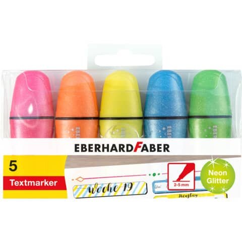 EBERHARD FABER Glitzer neon Mini Textmarker farbsortiert, 5 St.