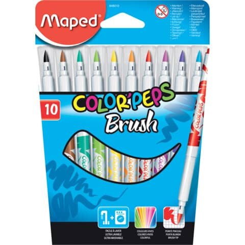 Pinselfilzstift ColorPeps Brush - farbig sortiert, 10 Stück in Blisterschachtel