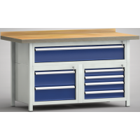 Ergo-Profi-Werkbank 1500x900x905, BM-Pla.45mm, 1 Rückbr., 3Gh.(7 Schubl.)