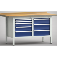 Ergo-Profi-Werkbank 1500x700x905, BM-Pla.45mm, 1 Rückbr., 2Gh.(8 Schubl.)