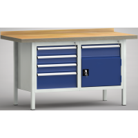 Ergo-Profi-Werkbank 1500x700x905, BM-Pla.45mm, Rückbr., 2Gh.(1 Türe, 5 Schubl.)