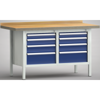 Ergo-Standard-Werkbank 1500x700x900, BM-Pla.40mm, 2Gh.(8 Schubl.)