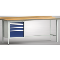 Ergo-Profi-Werkbank 2000x700x905, BM-Pla.45mm, 1 Rückbr., 1Gh.(4 Schubl.)