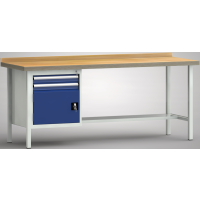 Profi-Werkbank 2000x700x845, BM-Pla.45mm, 1 Rückbr., 1Gh.(1 Türe, 2 Schubl.)