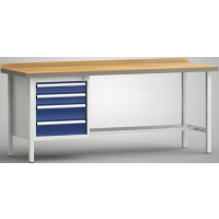Ergo-Profi-Werkbank 2000x700x905, BM-Pla.45mm, 1 Rückbr., 1Gh.(4 Schubl.)