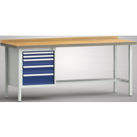 Ergo-Profi-Werkbank 2000x700x905, BM-Pla.45mm, 1 Rückbr., 1Gh.(5 Schubl.)