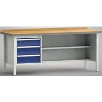 Ergo-Profi-Werkbank 2000x700x905, BM-Pla.45mm, 1 Rückbr., 1Gh.(3 Schubl.)