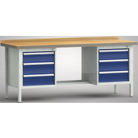 Ergo-Profi-Werkbank 2000x700x905, BM-Pla.45mm, 1 Rückbr., 2Gh.(6 Schubl.)