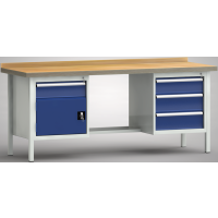 Ergo-Profi-Werkbank 2000x700x905, BM-Pla.45mm, Rückbr., 2Gh.(1 Türe, 4 Schubl.)
