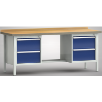 Ergo-Profi-Werkbank 2000x700x905, BM-Pla.45mm, 1 Rückbr., 2Gh.(4 Schubl.)