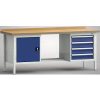 Ergo-Standard-Werkbank 2000x700x900, BM-Pla.45mm, 2Gh.(1 Türe, 4 Schubl.)