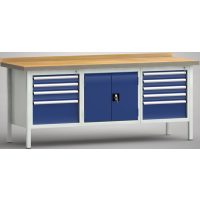 Ergo-Standard-Werkbank 2000x700x900, BM-Pla.40mm, 3Gh.(9 Schubl.)