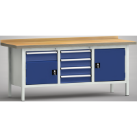Ergo-Standard-Werkbank 2000x700x900, BM-Pla.40mm, 3Gh.(2 Türen, 5 Schubl.)