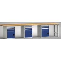 Standard-Werkbank 4000x700x840, BM-Pla.40mm, 3Gh.(3 Türen, 9 Schubl.)