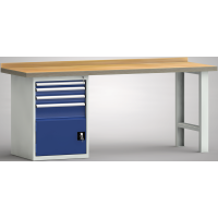 Profi-Werkbank 2000x700x845, BM-Pla.45mm, 1 Rückbr., 1Gh.(1 Türe, 4 Schubl.)