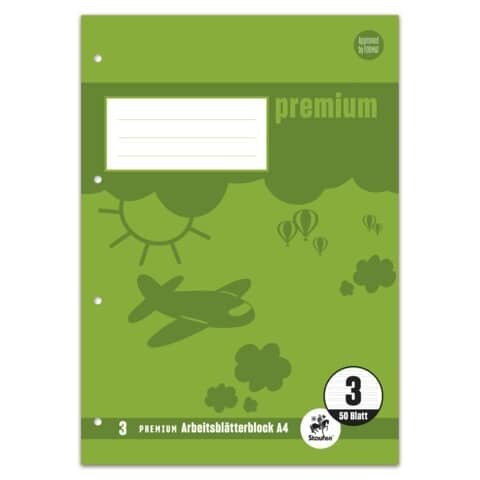 Arbeitsblätterblock PREMIUM LIN 3 - A4, 80 g/qm, 50 Blatt, beidseitig mit Rahmen