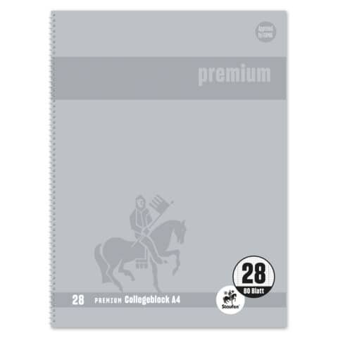 Collegeblock Premium LIN 28 - A4, 80 Blatt, 90 g/qm, grau, kariert mit Doppelrand