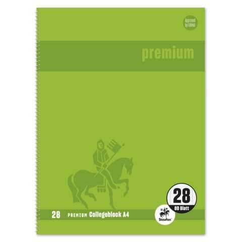 Collegeblock Premium LIN 28 - A4, 80 Blatt, 90 g/qm, grün, kariert mit Doppelrand