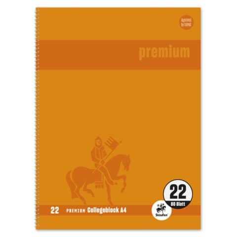 Collegeblock Premium LIN 22 - A4, 80 Blatt, 90 g/qm, orange, kariert mit Rand innen