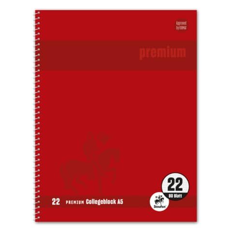 Collegeblock Premium LIN 22 - A5, 80 Blatt, 90 g/qm, rot, kariert mit Rand innen