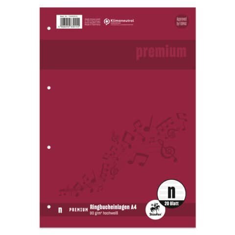 Ringbucheinlage PREMIUM Notenlineatur - A4, 90 g/qm, 20 Blatt