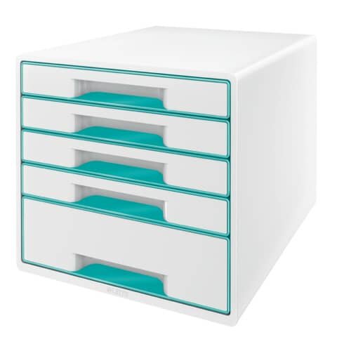 LEITZ Schubladenbox WOW Cube  perlweiß/eisblau 5214-20-51, DIN A4 mit 5 Schubladen