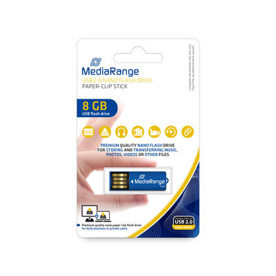 MediaRange USB nano flash drive, paper-clip stick, blue, 8GB