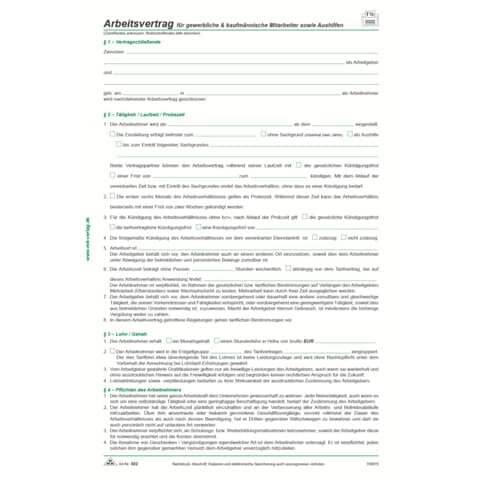 Arbeitsvertrag für gewerbliche Arbeitnehmer, 2 Seiten, DIN A4