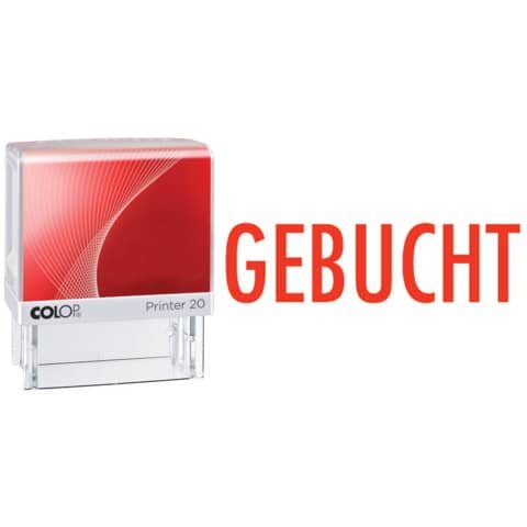 Stempel 20L "GEBUCHT" - 38 x 14 mm, selbstfärbend, rot, 1-zeilig, Kunststoff