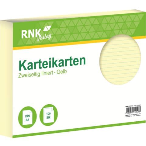 100 RNK-Verlag Karteikarten DIN A4 gelb liniert