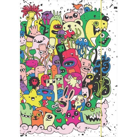 Zeichenmappe "Monster"- A4, Karton, mit Gummizugverschluss