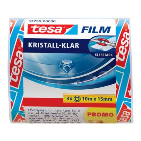 tesa KRISTALL-KLAR Klebefilm transparent 15,0 mm x 10,0 m 3 Rollen