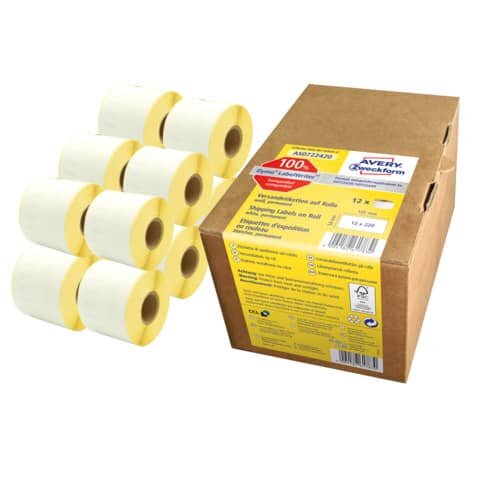 Rollen-Etiketten Paketaufkleber - 54 x 101 mm, weiß,  permanent, 12 Rollen/2.640 Etiketten