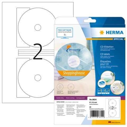 20 HERMA CD-Etiketten 8624 weiß