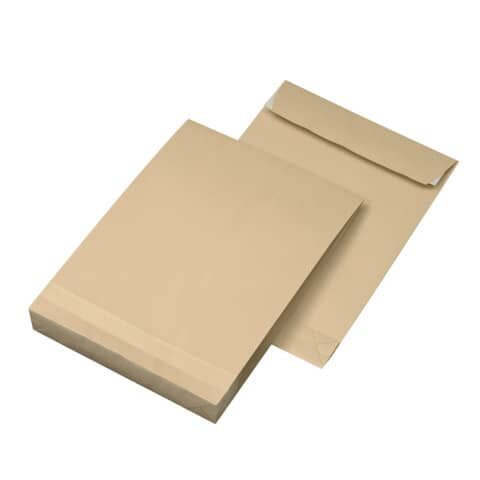 Faltentaschen - B4, ohne Fenster, 40 mm-Falte, Klotzboden, haftklebend, 140 g/qm, braun, 250 Stück