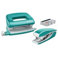 LEITZ Locher und Heftgeräte Set NeXXt WOW 5561 eisblau-metallic