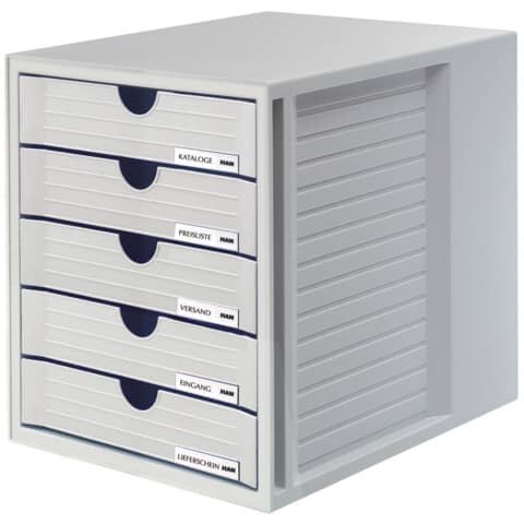 HAN Schubladenbox System-Box  lichtgrau 1450-11, DIN C4 mit 5 Schubladen