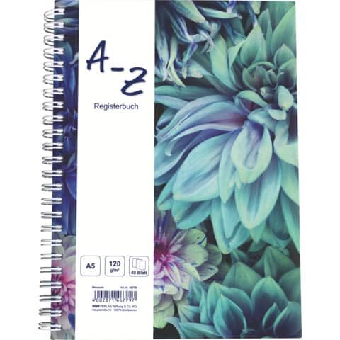 RNK-Verlag Notizbuch mit ABC Register Blossom DIN A5 liniert, mehrfarbig Hardcover 96 Seiten